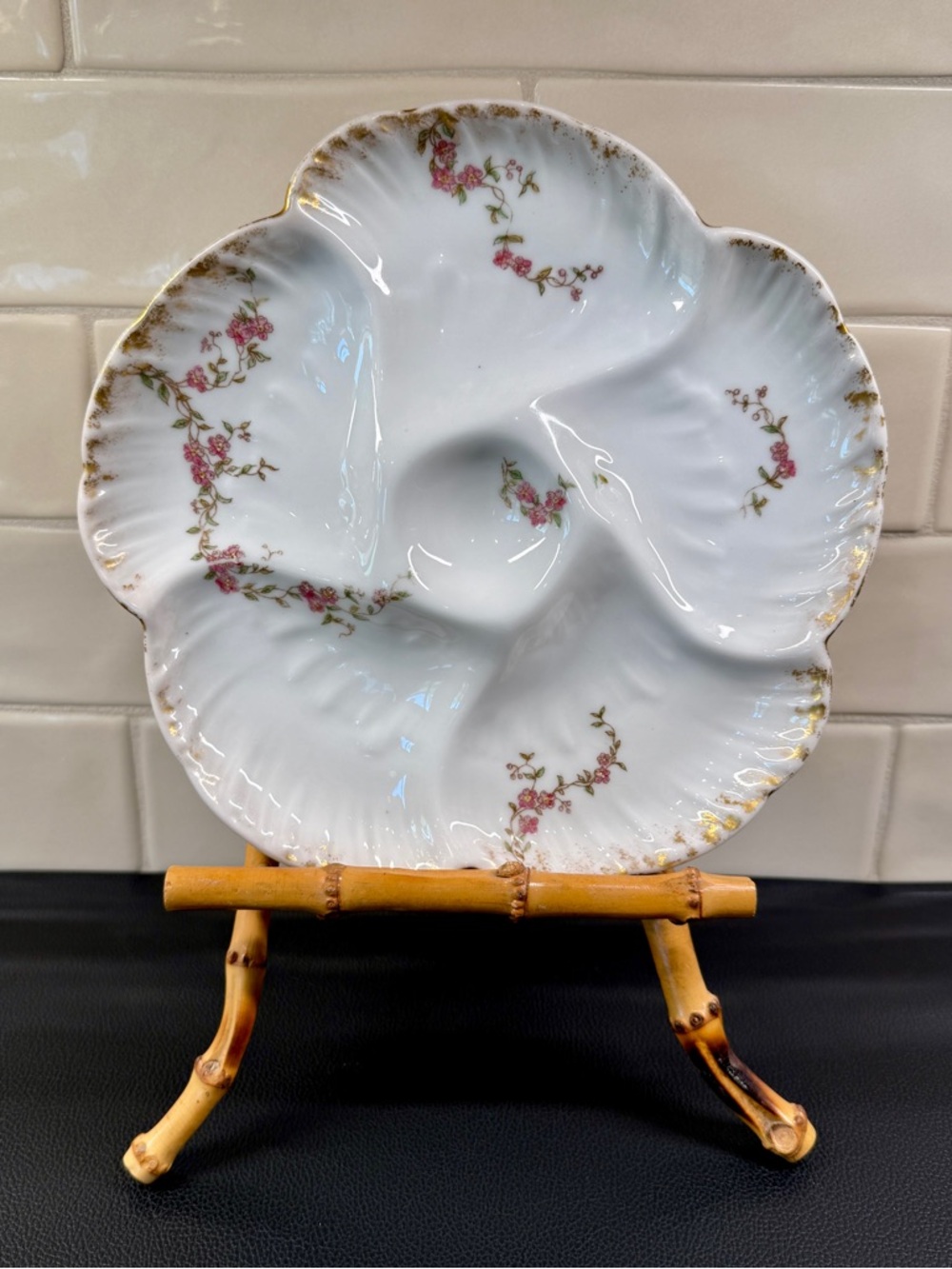 Haviland Limoges 5 Wells Porcelain Oyster Plate Floral Vine Gold Trim CFM GDM